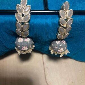 Silver and Gray Leaf Design Earrings with Sparkling Accents